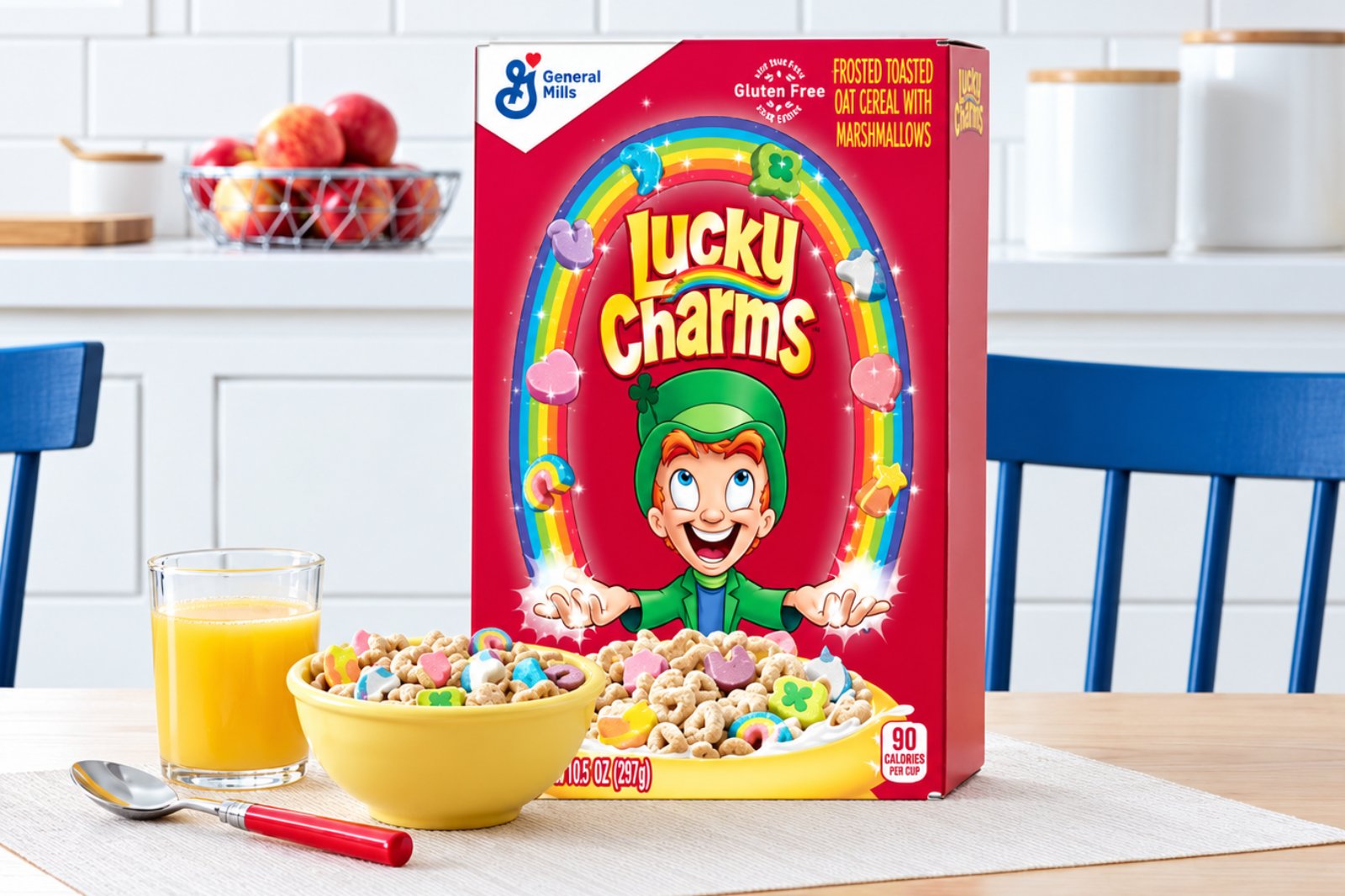 Illustration for: How many 18.6 oz (527 g) family-size boxes of Lucky Charms would it take to have one marshmallow for every person in the Republic of Ireland?